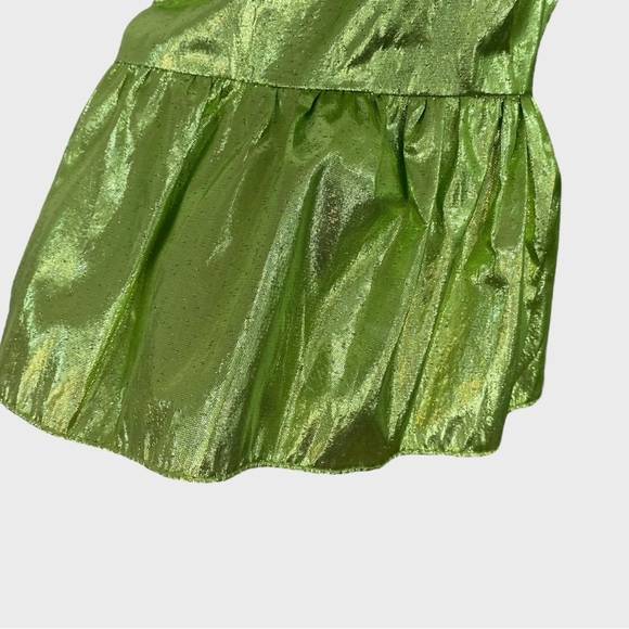 Batsheva NWT Metallic Green Ruffled Mini Dress with Pockets Size 2 - Picture 5 of 11
